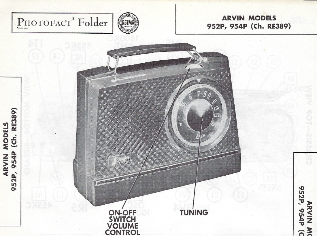 1955 Arvin 952P 954P Portable AM Radio Receiver Photofact Manual Schematic