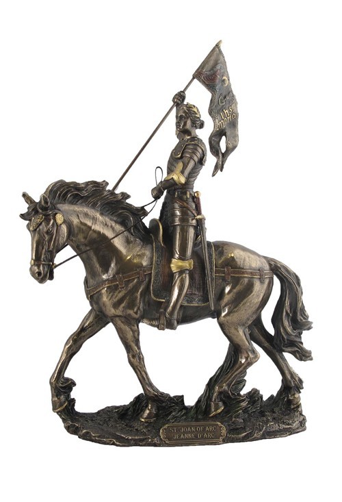Joan of Arc on Horse Back with Flag Cold Cast Bronze Home Decorative Figurine