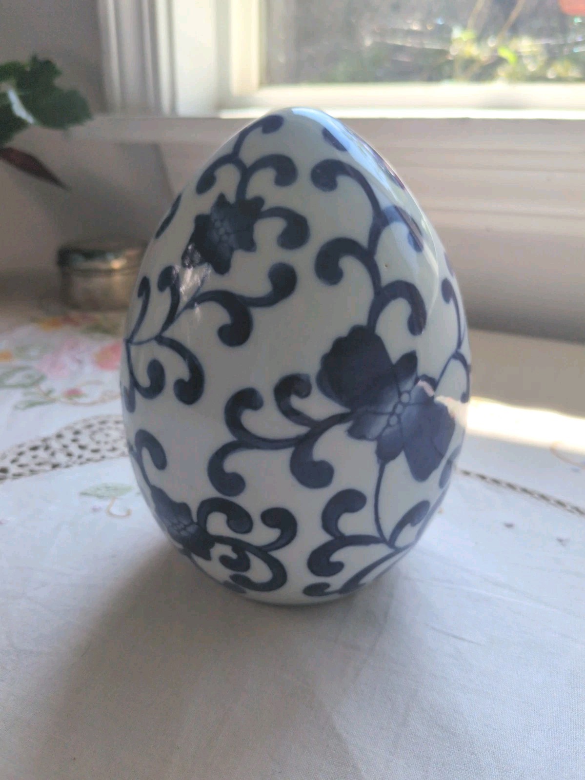 Formalities By Baum Brothers Blue & White  Chinoiserie Pattern Egg, 6.5\