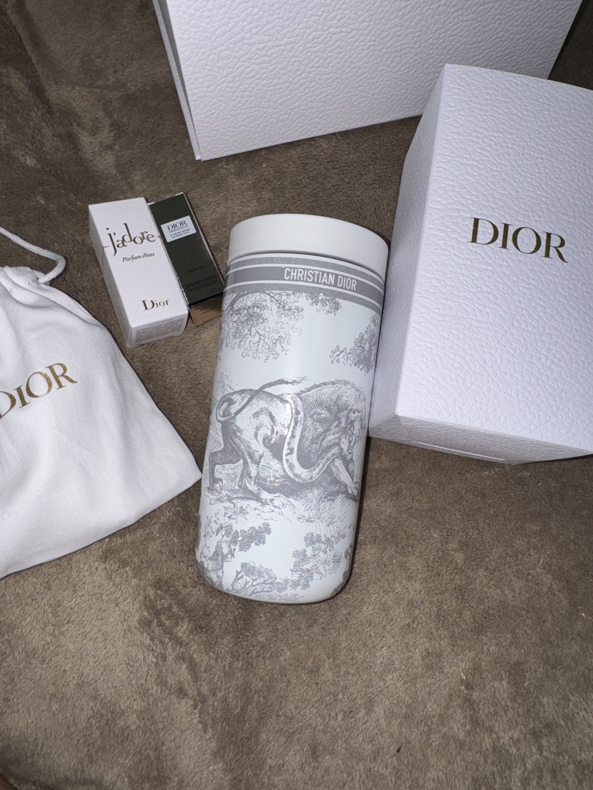 Dior White and Grey Toile de Jouy Travel Mug by Dior