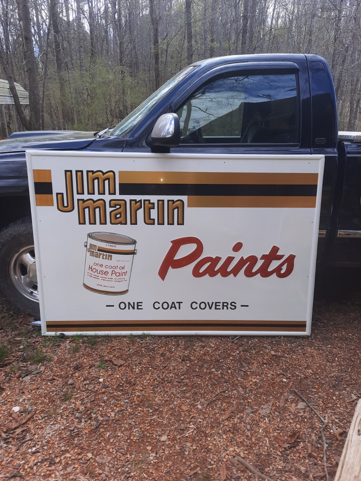 Huge rare Jim Martin Paints Vintage Sign NOS 4x6 Foot Grace Brite embossed nice