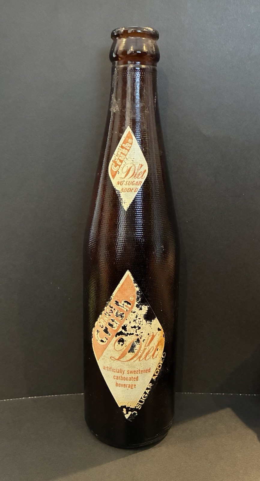 Vintage Super Rare 1964 Diamond ACL Label Textured Amber Diet Crush Soda Bottle