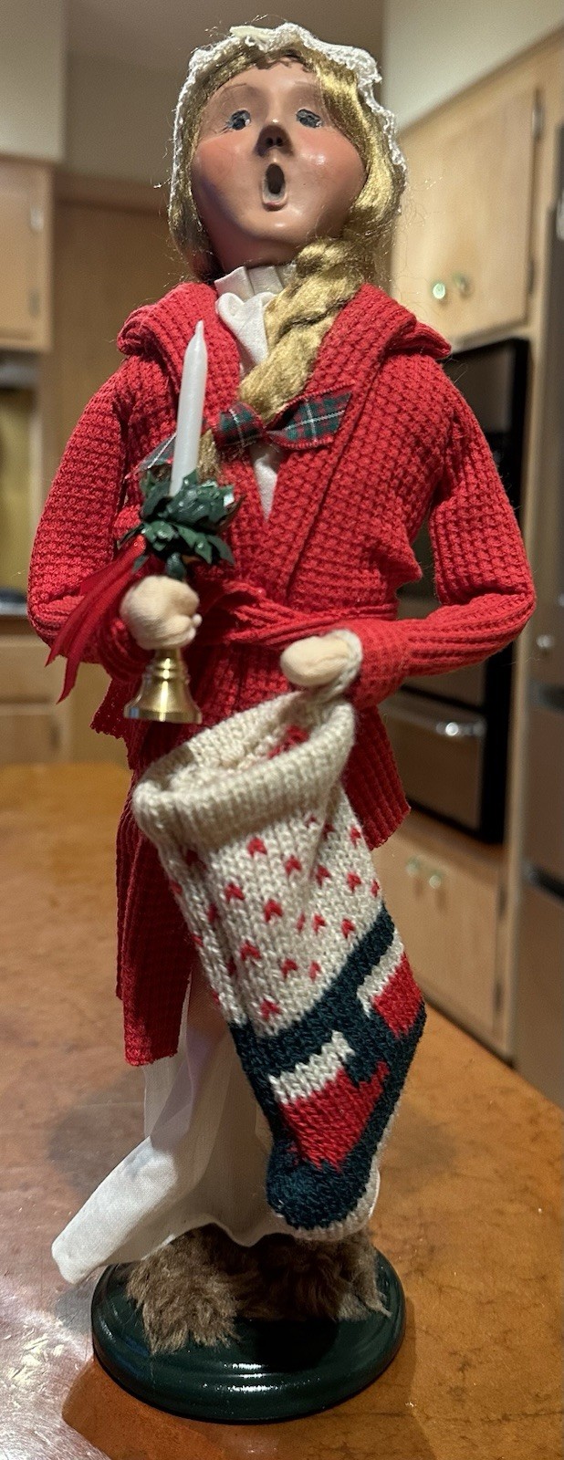 Byers Choice 2003 Talbots Exclusive Girl Caroler Bell Candle Knit Stocking