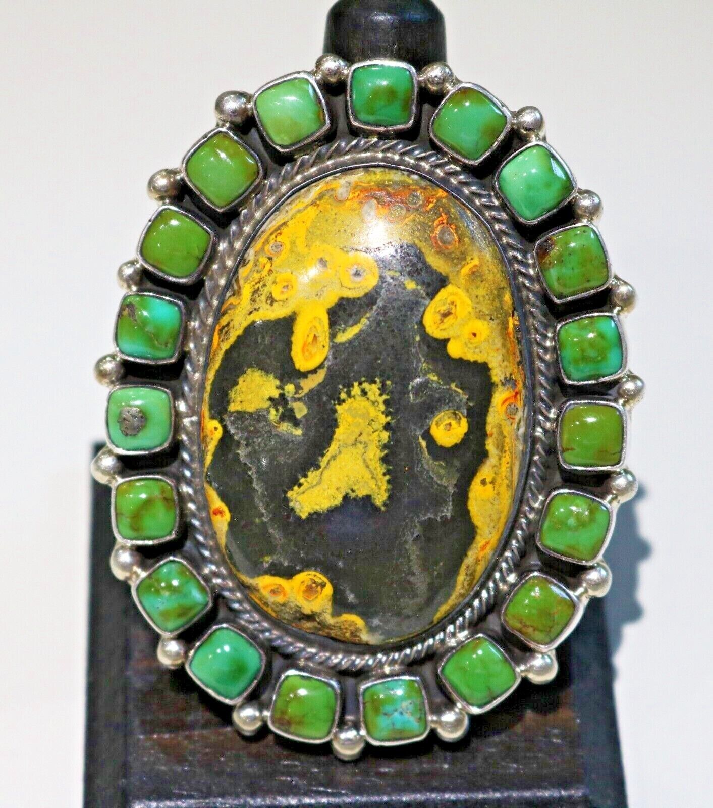 HUGE Navajo Geraldine James BUMBLE BEE JASPER & Sonoran Gold Turquoise Ring