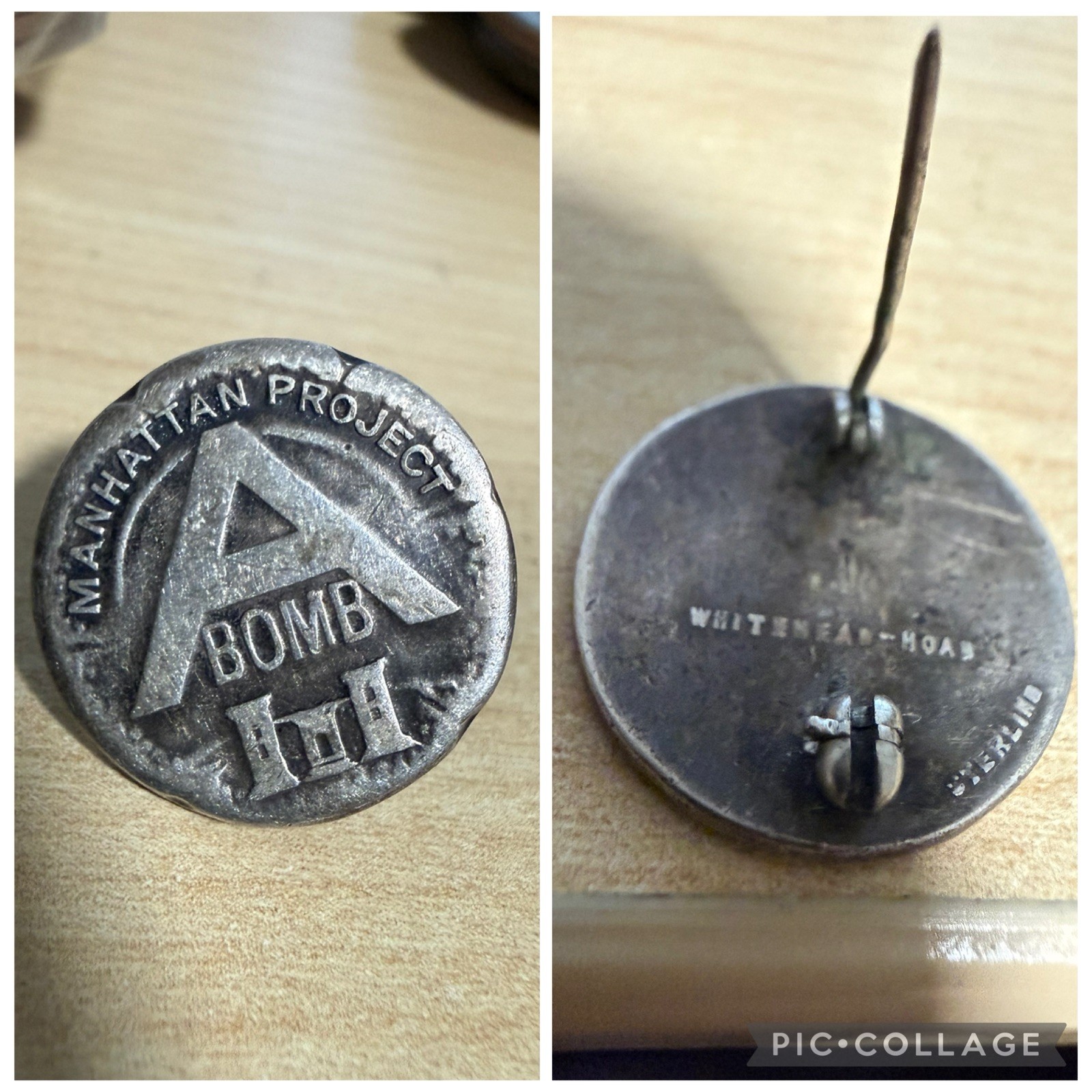 WWII Manhattan Project A-Bomb Worker Pin Sterling Silver Whitehead & Hoag 1945