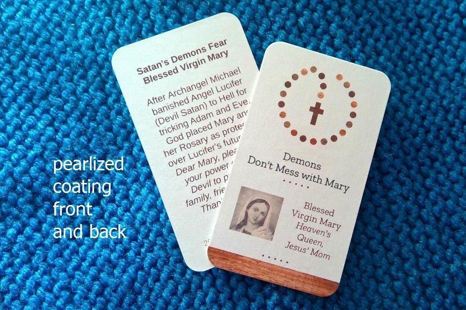 Mary Holy Card, Demons Don\'t Mess with Mary, Pearlized Coated, Info. & Prayer