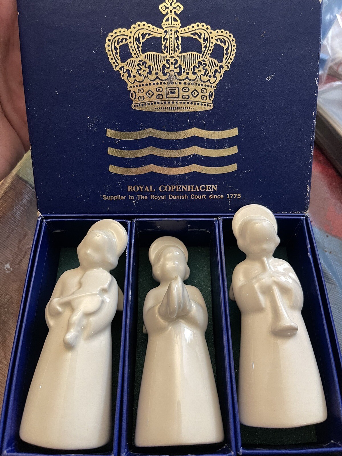 Set 3 Royal Copenhagen White Porcelain Angels Choir Instrument Figurines 3.75\