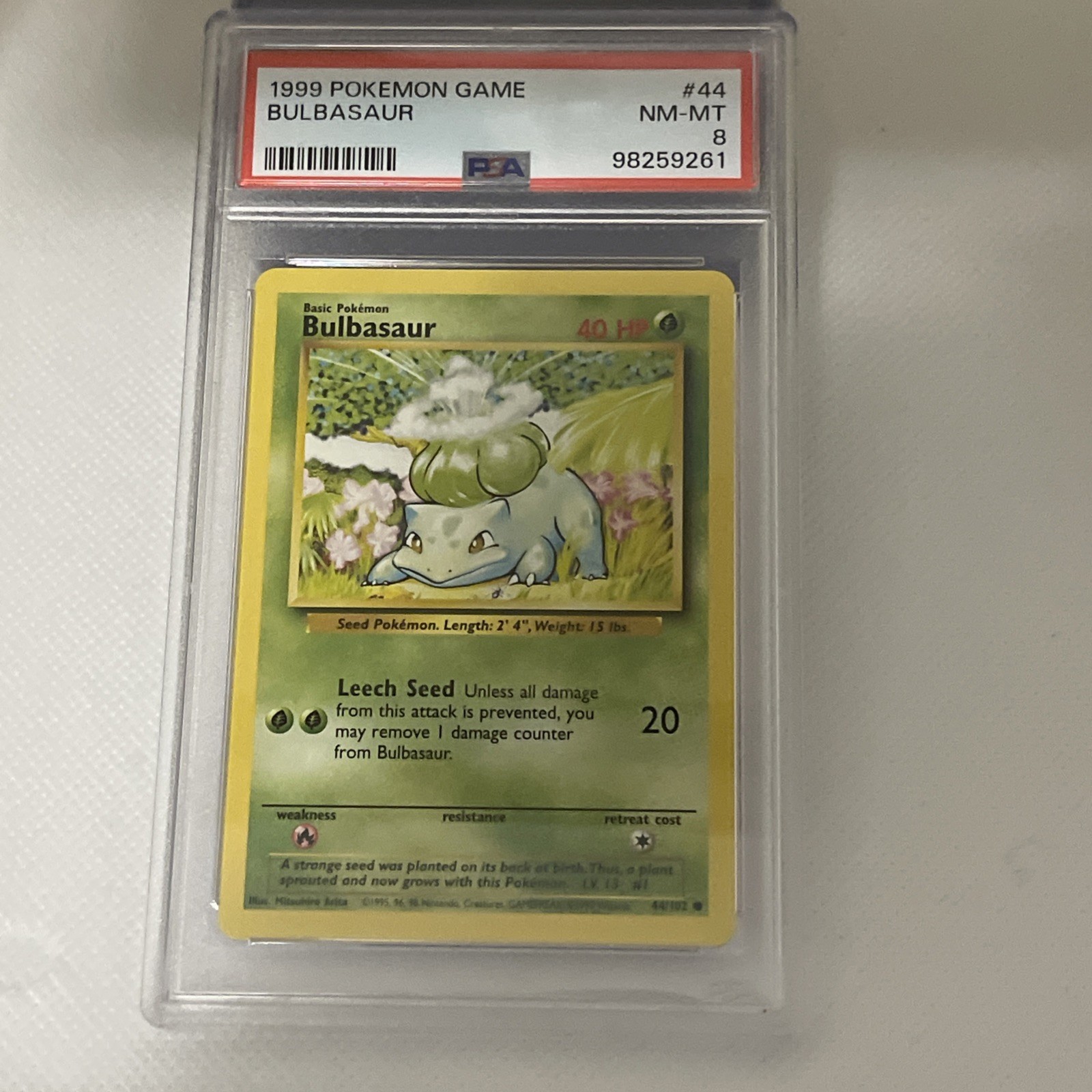 1999 Pokemon Game Base Set 44/102  Bulbasaur PSA 8 Vintage