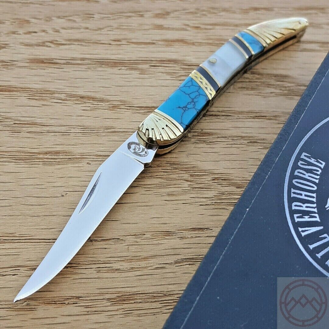 Frost Cutlery Toothpick Folding Knife Stainless Blade Turquoise/Pearl Handle