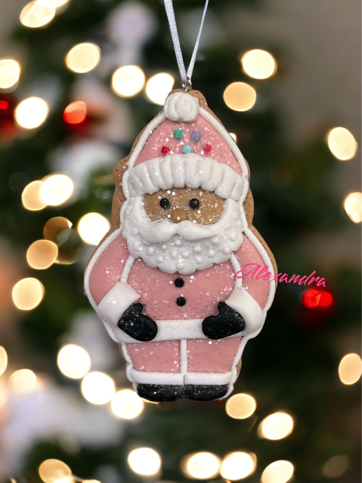 Mrs. Claus\' Bakery Pastel Pink Cookie Santa Claydough Christmas Ornament, 5\