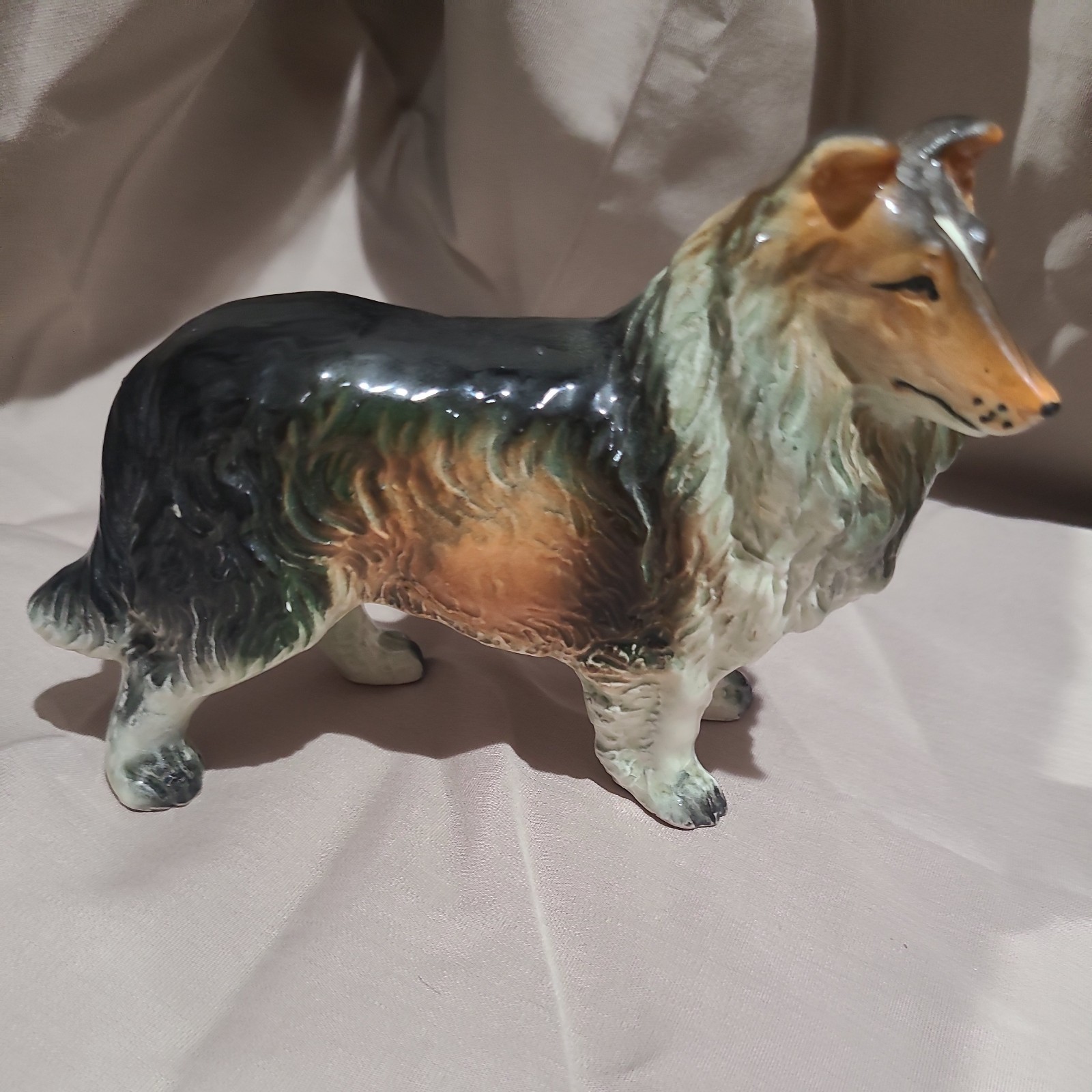Vintage Japan Standing Collie Lassie Dog Ceramic Painted Canine Figurine