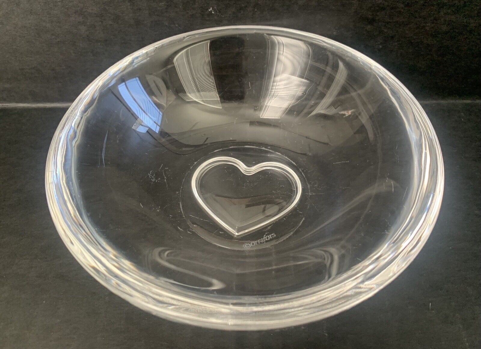 Orrefors Sweden Clear Crystal Sweetie Heart Shaped Bowl Dish Candy Trinket 5.5\