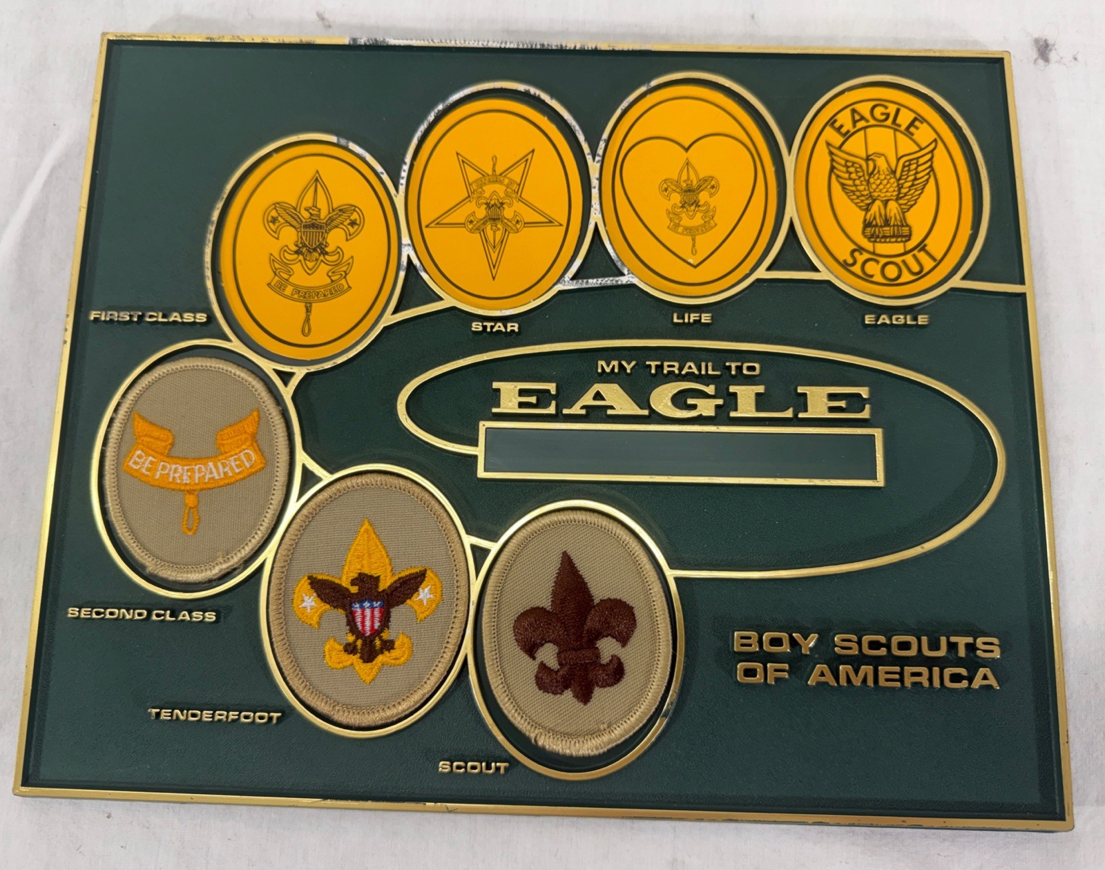 Boy Scouts of America My Trail to Eagle Rank Patch Display Plaque w/ 3 Patches