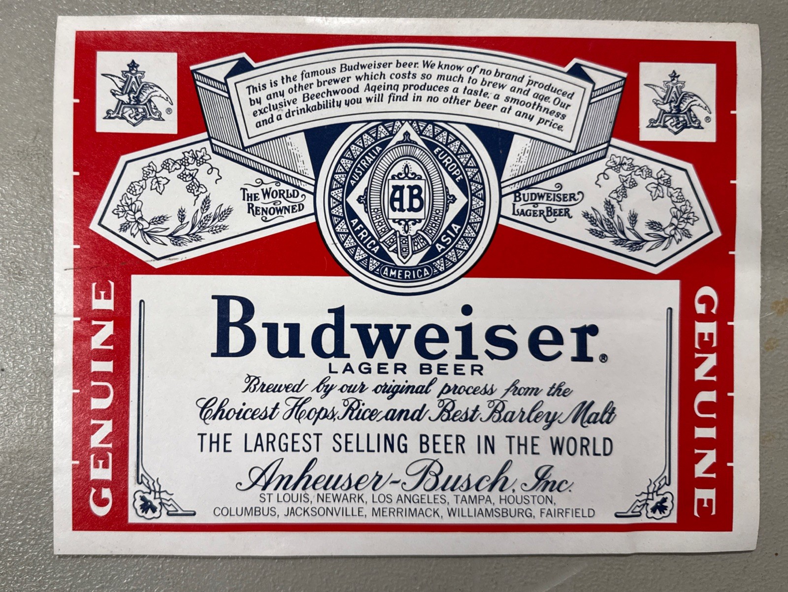 Vintage Anheuser Busch BUDWEISER BEER Decal STICKER 9.25x7 Inch Bar Tavern Vintage Anheuser Busch BUDWEISER BEER Decal STICKER 9.25x7 Inch Bar Tavern