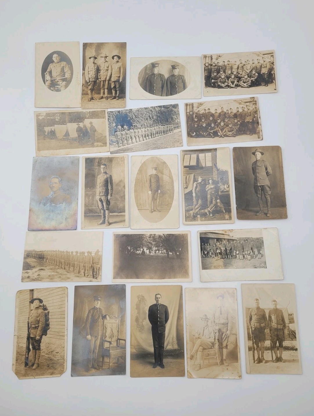 20 Card Lot WW1 Era RPPC Military Real Photo Postcards Soldiers In Uniform 