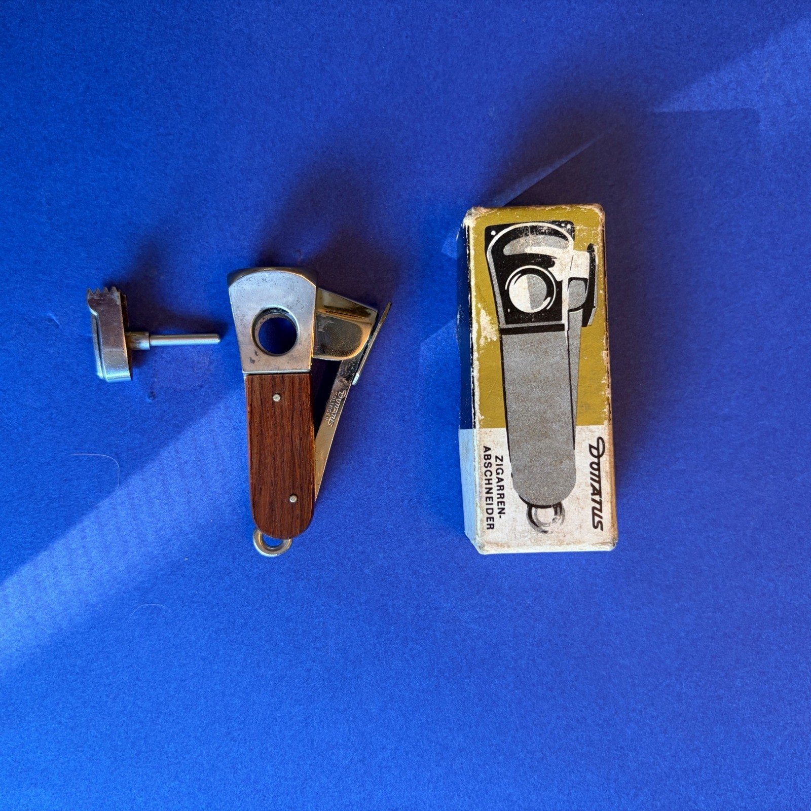 Vintage Donatus Solingen Cigar Cutter Wood Handle Made in Western Germany Boxed