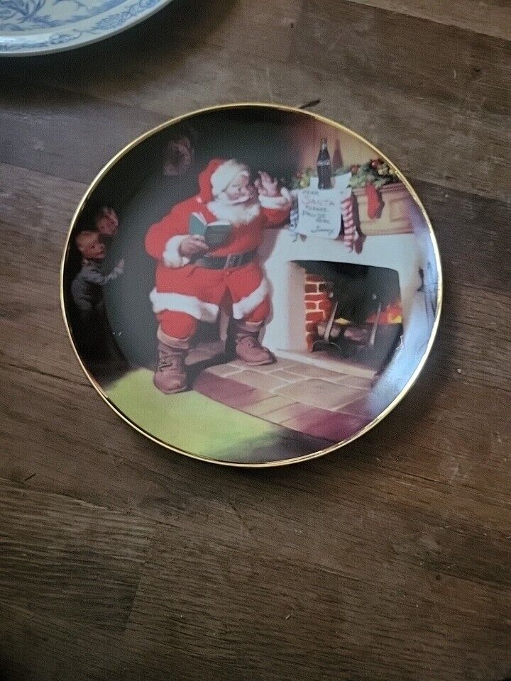 1993 Franklin Mint The Pause That Refreshes Santa Coca-Cola Plate w/Wall Hanger