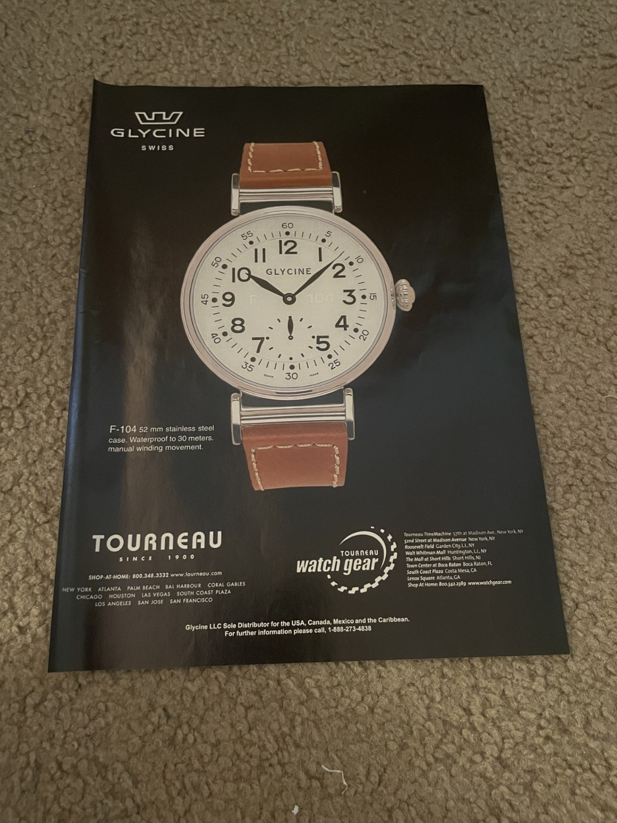 Vintage 2005 GLYCINE F-104 52 MM Watch Print Ad TOURNEAU