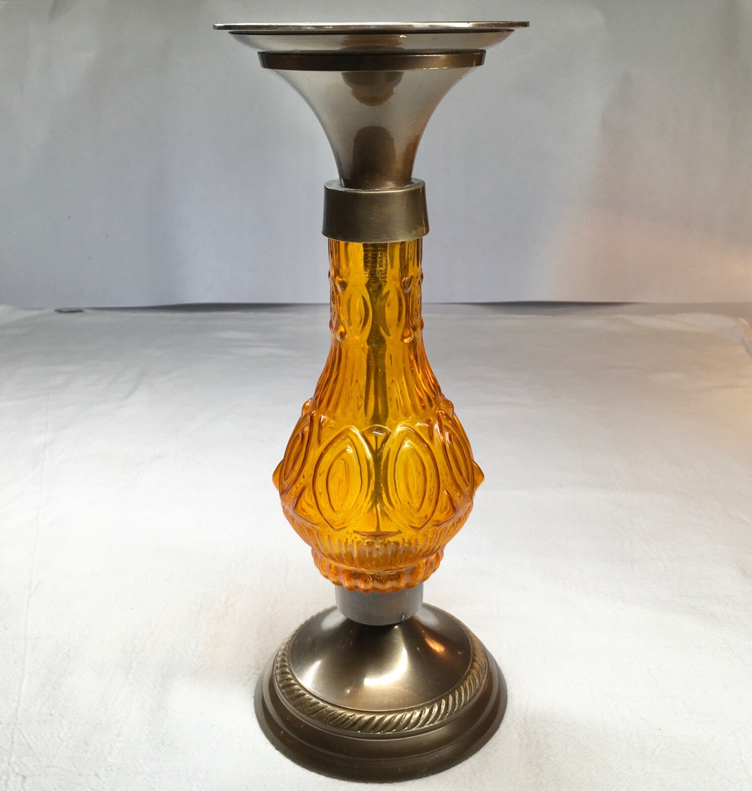 Textured Amber Glass With Bronze Finished Metal Candle Holder 10