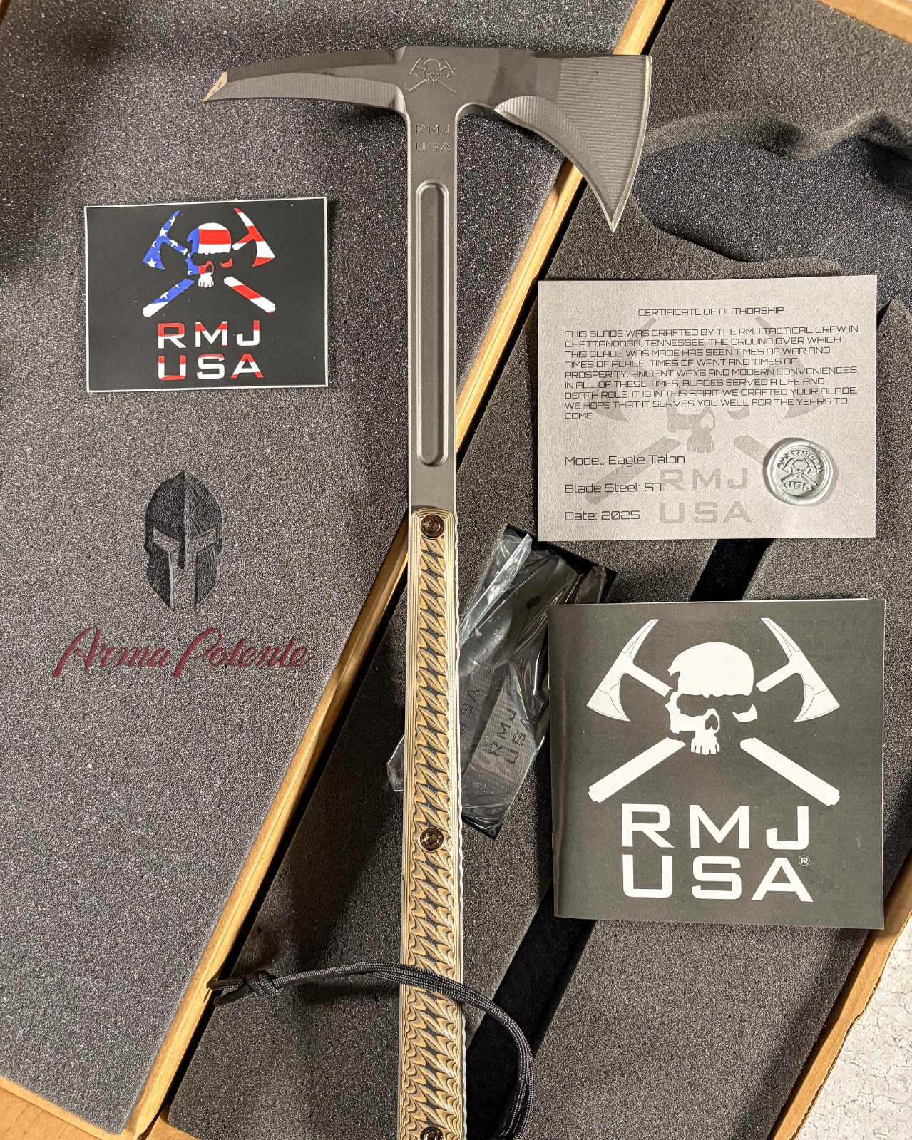 NEW RMJ Tactical Eagle Talon S7 Edition Tomahawk Tungsten Cerakote Black G10