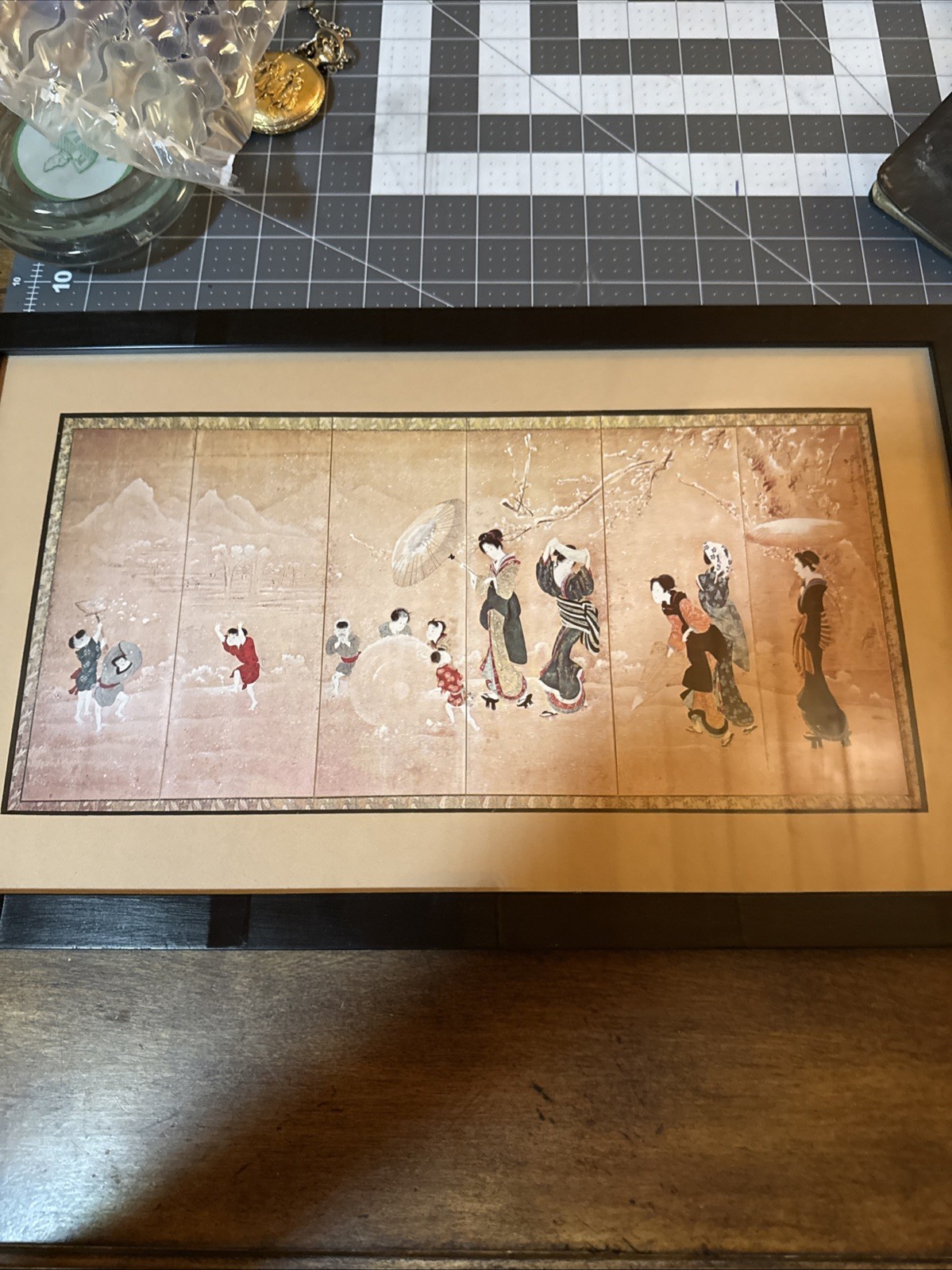 Vintage Japanese Geisha Kimono Winter Snow Scene Framed Asian Wall Art Print Vintage Japanese Geisha Kimono Winter Snow Scene Framed Asian Wall Art Print