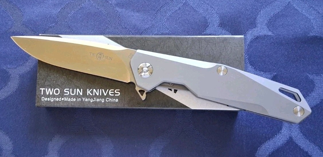 *NEW*🔥 TWO SUN Knife w/Titanium Handle & D2 Blade TS21-Color     *US SELLER*