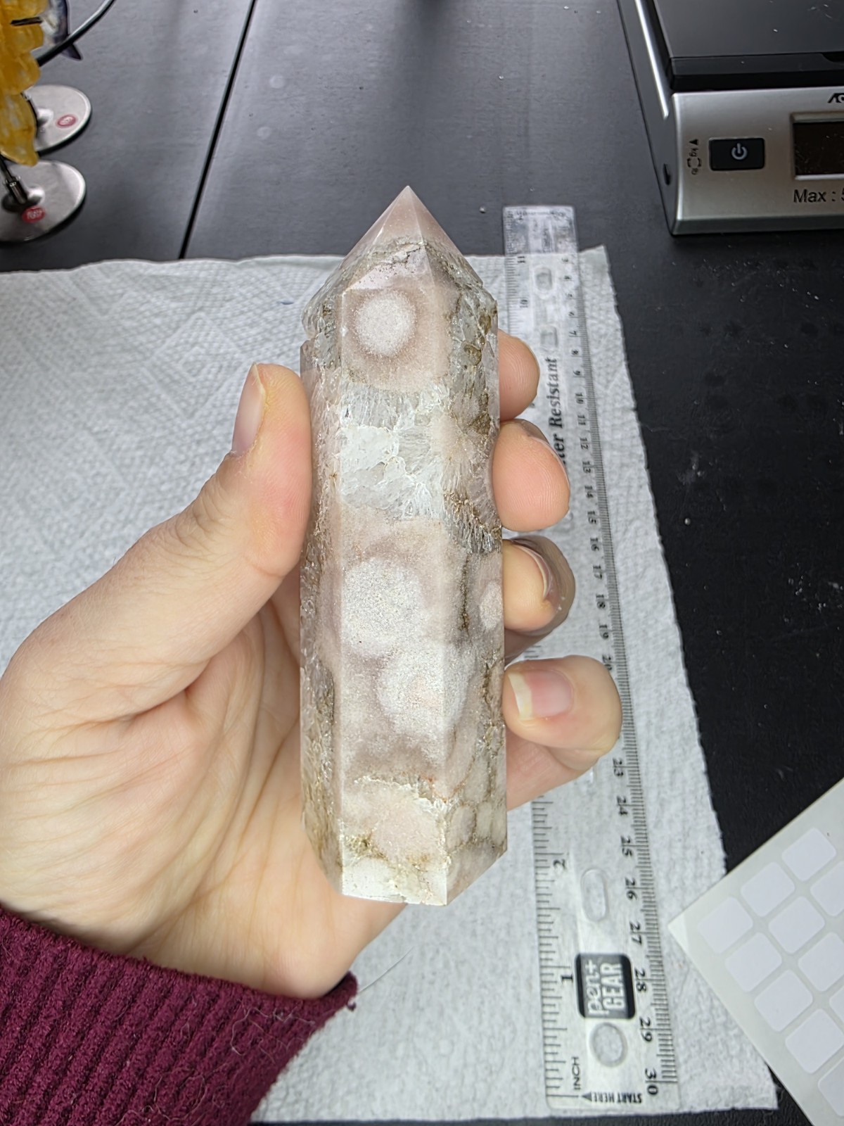 Pink Flower Agate Quartzy Tower 186g