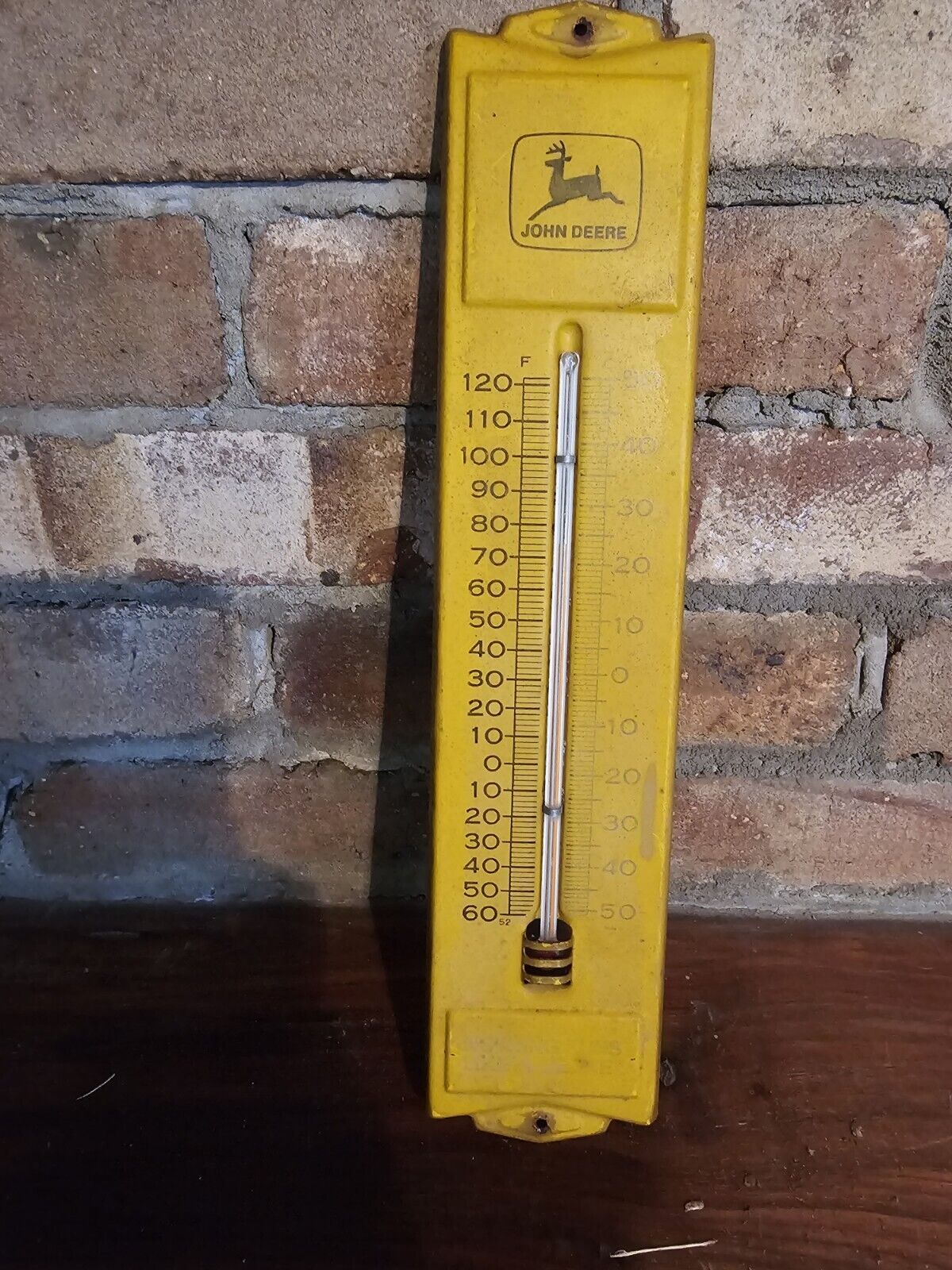 1940'S JOHN DEERE METAL THERMOMETER DEALER SIGN FARM SEED FEED PIG COW (WORKS)