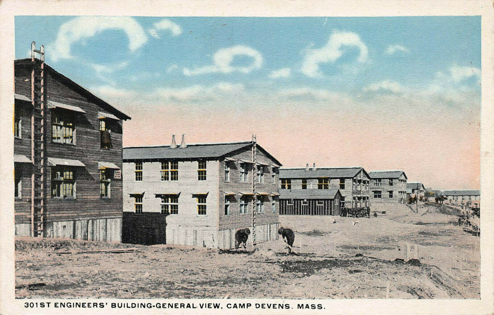 301st Engineers' Building, Camp Devens, Ayer, Mass., Early Postcard, Unused