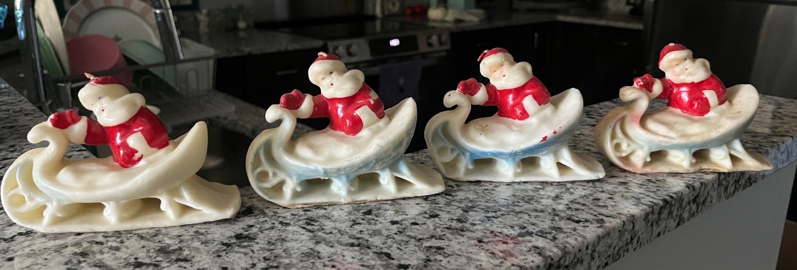Vtg Rare Tavern 4 SANTA CLAUS On BLUE SLEIGH Candles 5