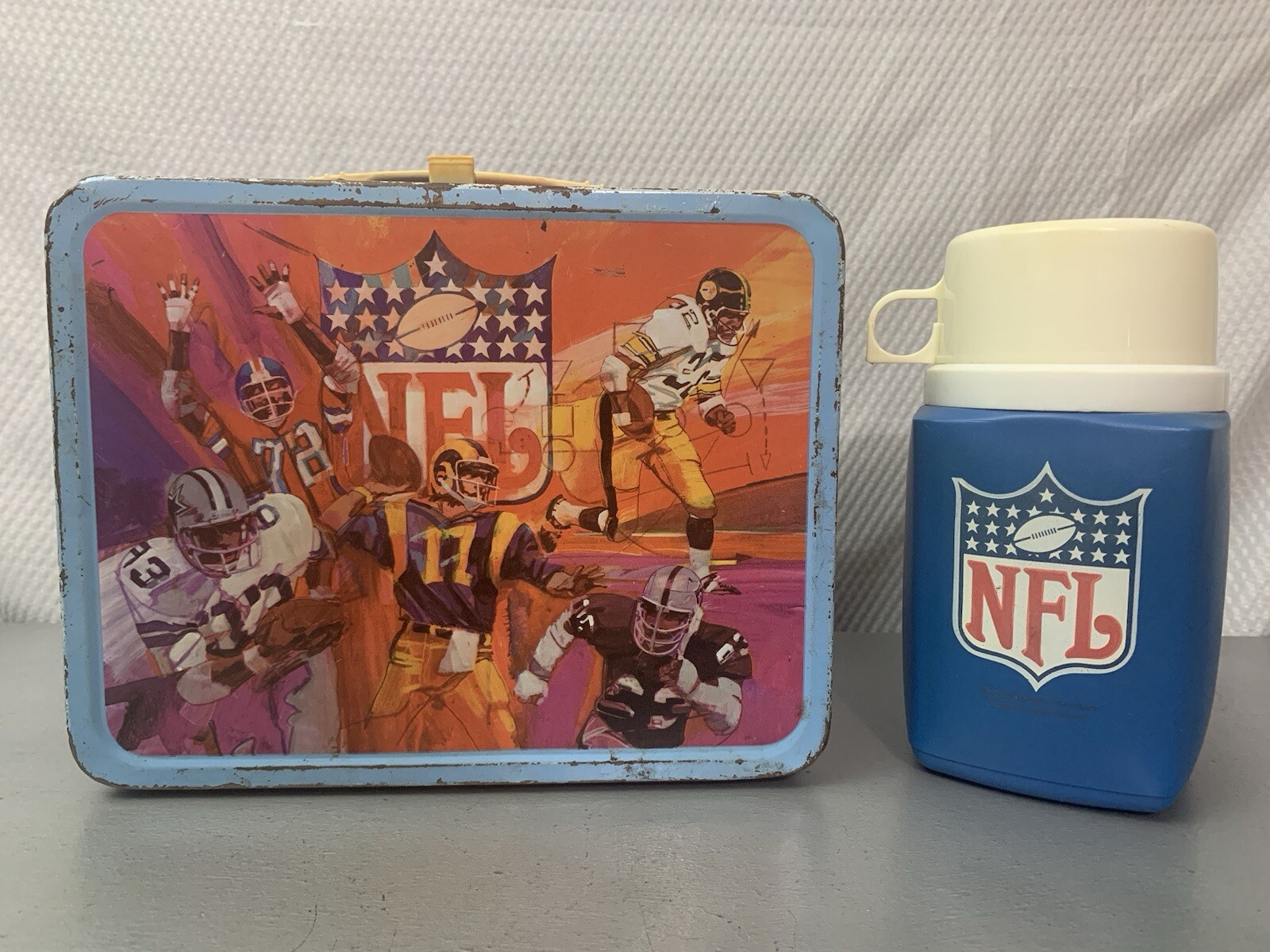 NFL Metal Lunchbox/Thermos Vintage 1978 AFC/NFC Conference Football King-Seeley