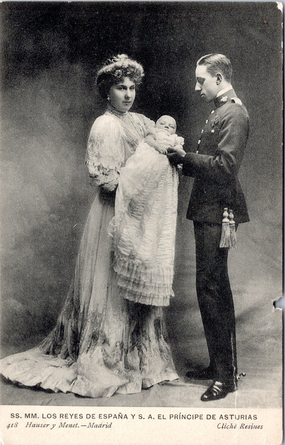 Alfonso XIII, Victoria Eugenie & the Prince of Asturias Vintage Silver Print. V