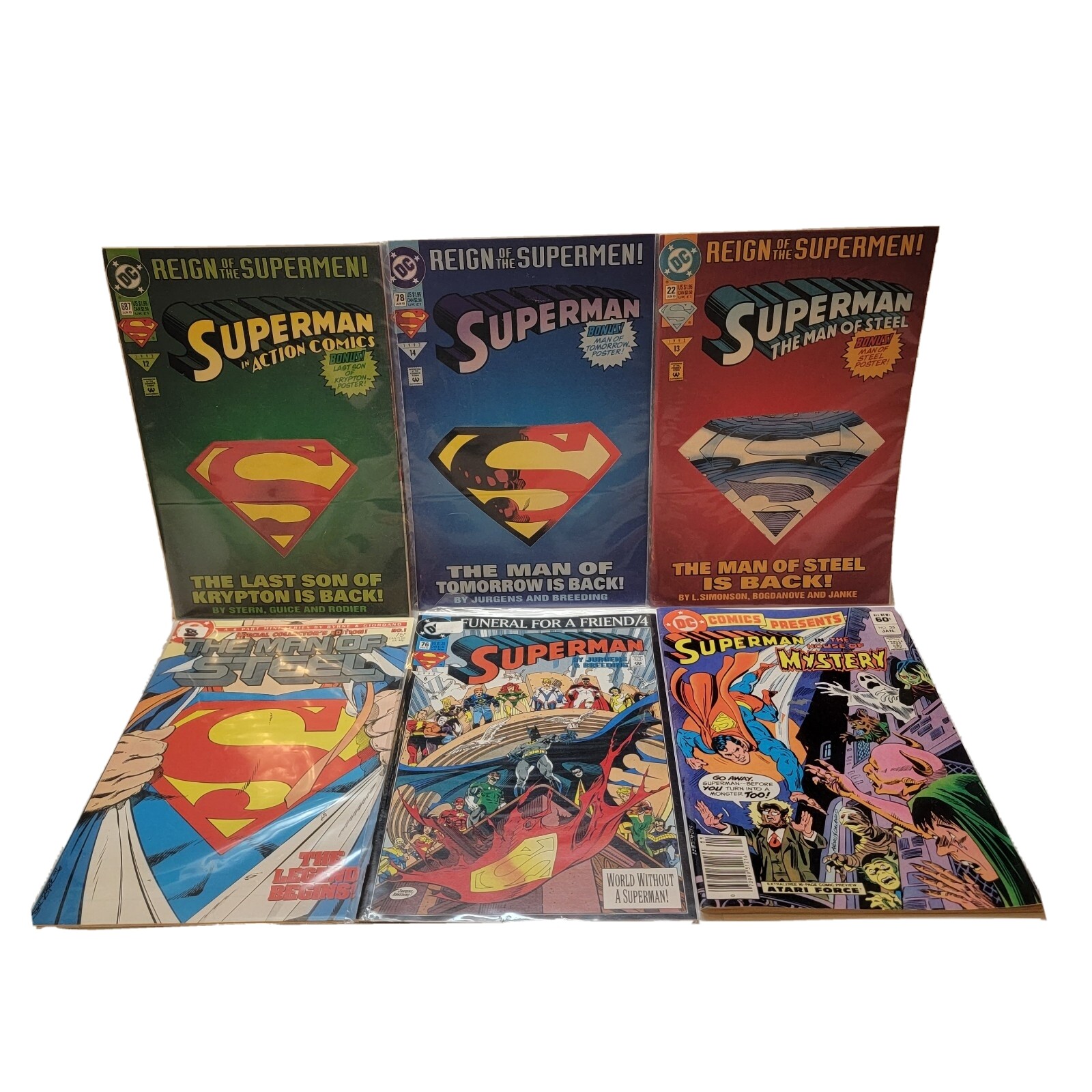 6 Comic Bundle Superman In Action #12 13 14 Man Of Steel #1 Superman #53 76