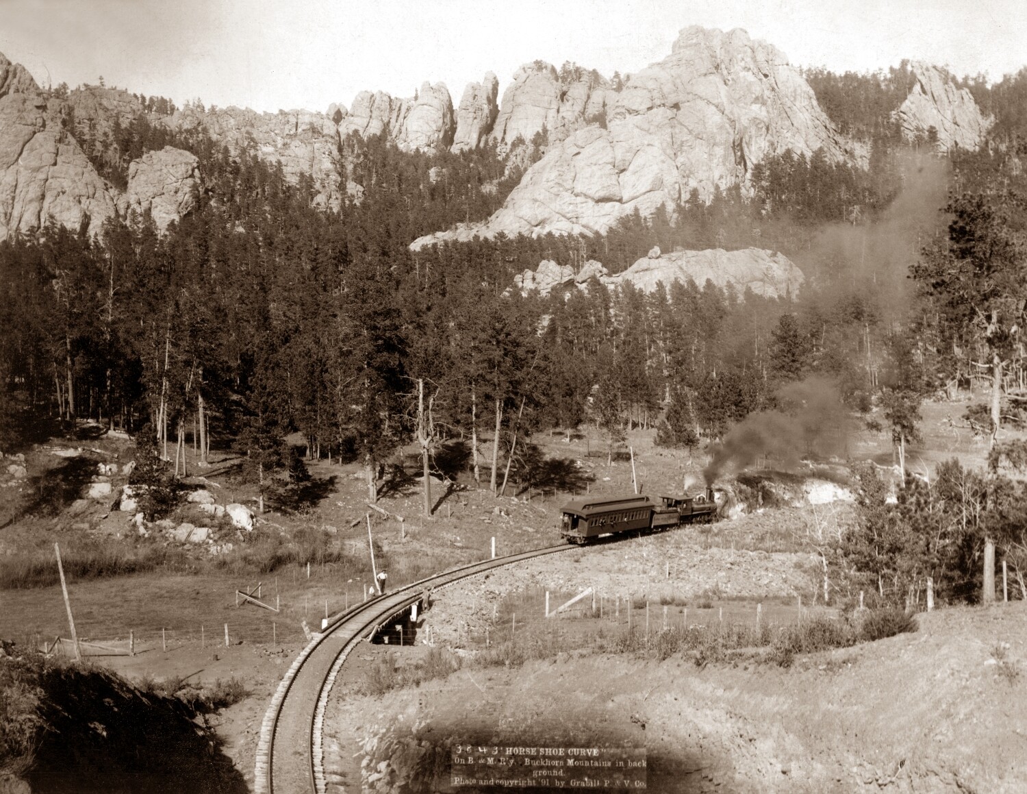 1891 Train on Horse Shoe Curve, SD Vintage Photograph 8.5\
