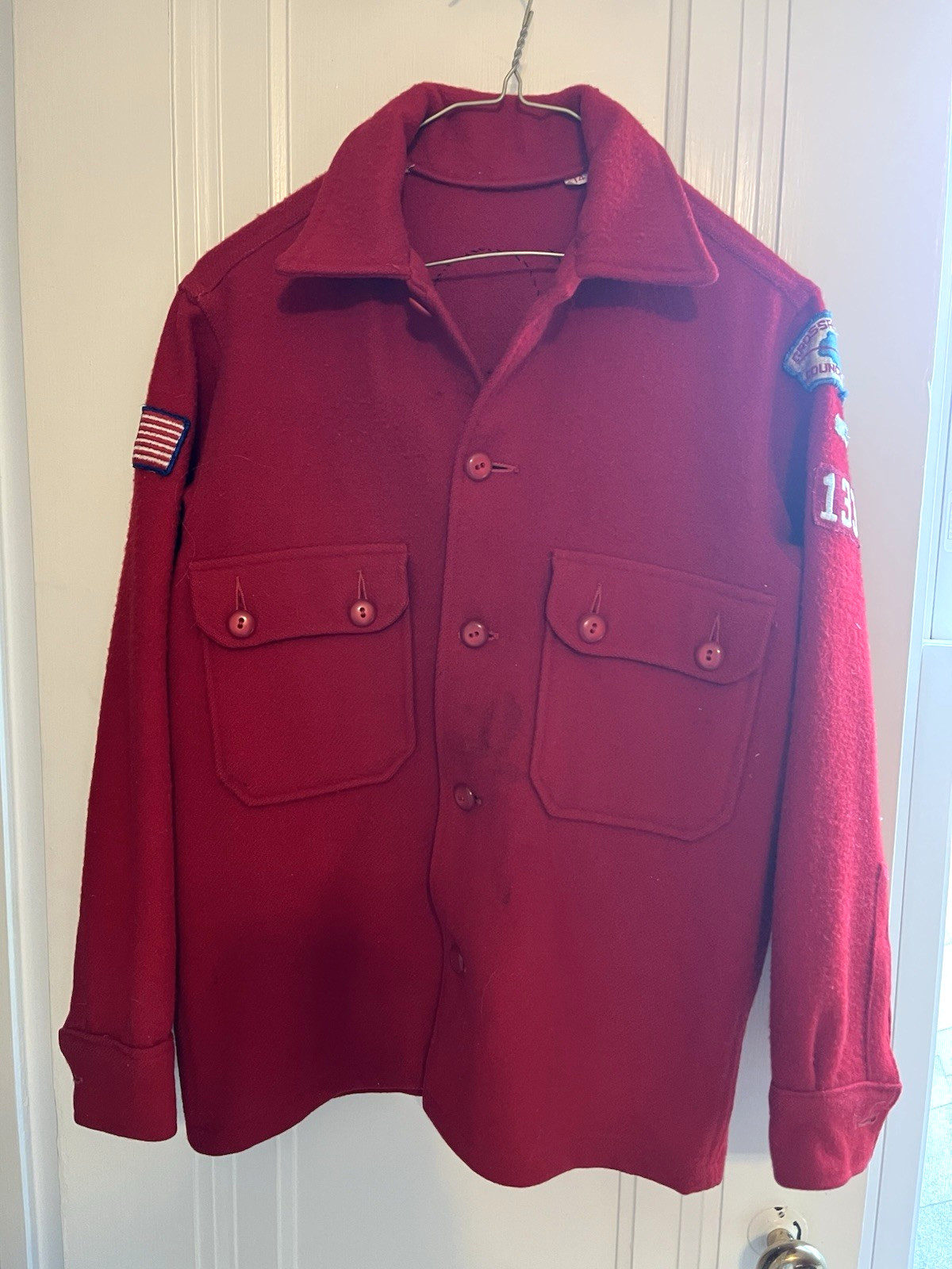VTG 1970s Boy Scouts Of America Official Red Wool Jacket Size 14 Lots of Patches