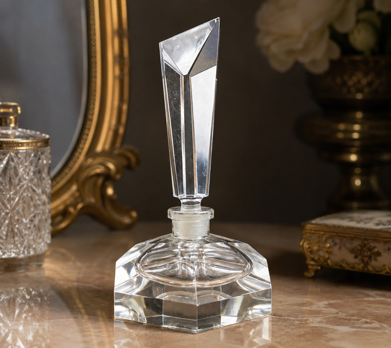VTG Irice Irving Rice Art Deco Crystal Perfume Bottle Japan Geometric Stopper
