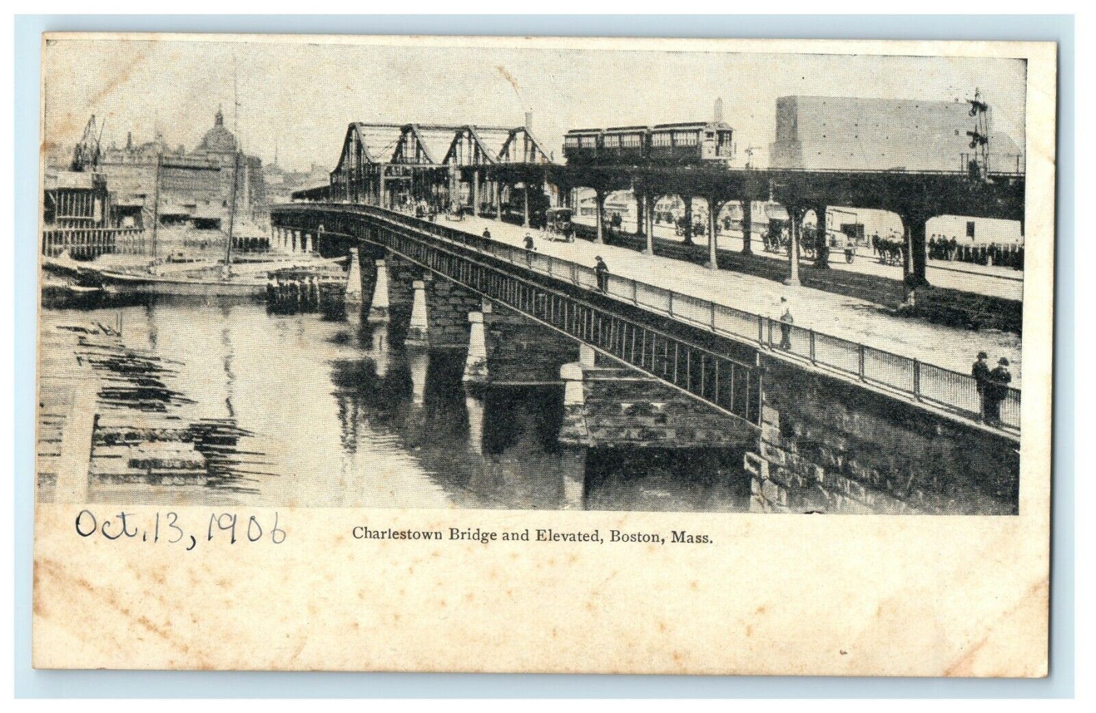 1906 Charlestown Bridge And Elevated Boston Massachusetts MA Antique Postcard