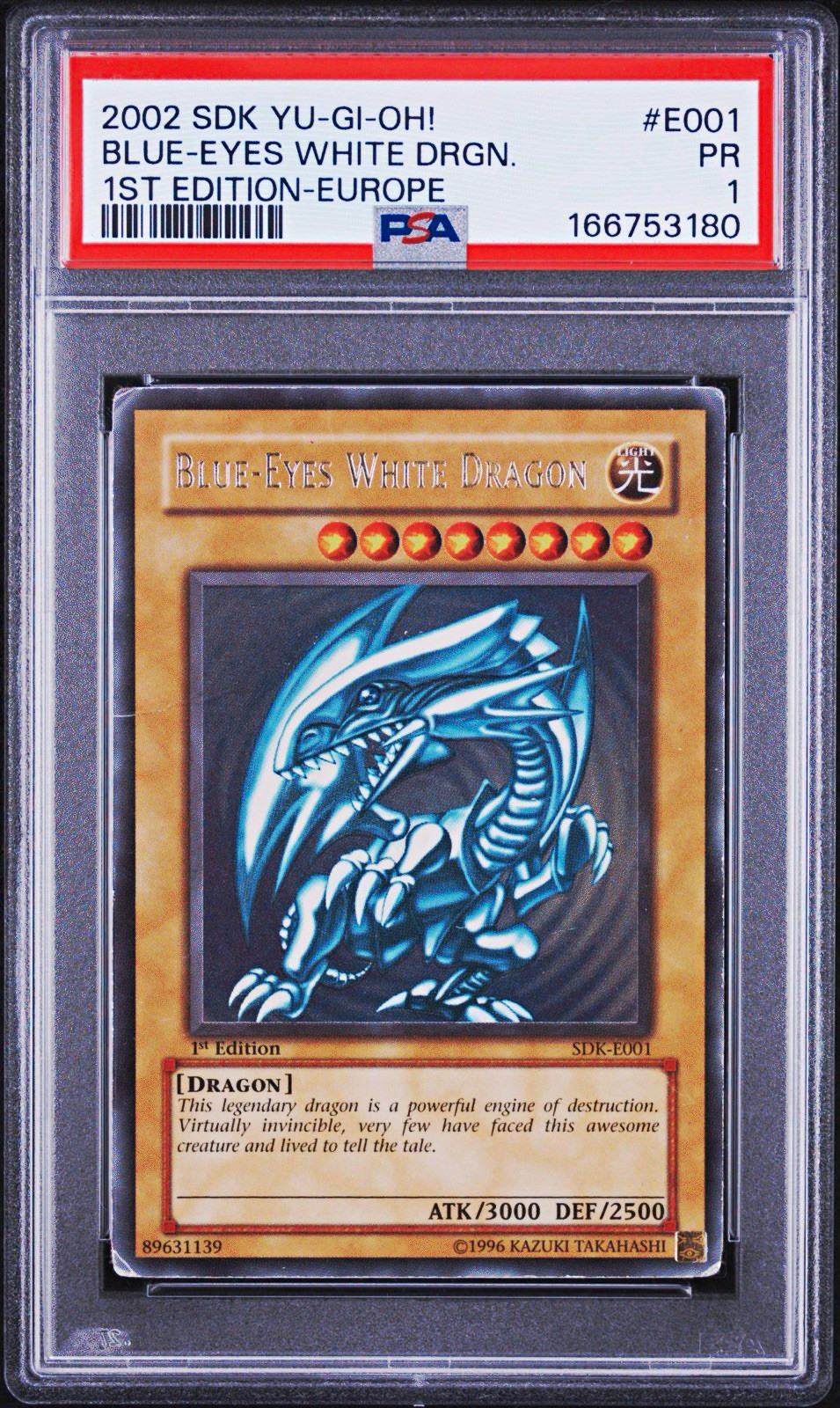  Yu-Gi-Oh Blue-Eyes White Dragon SDK-E001 1st Ed PSA 1 EN 2002 EUROPE