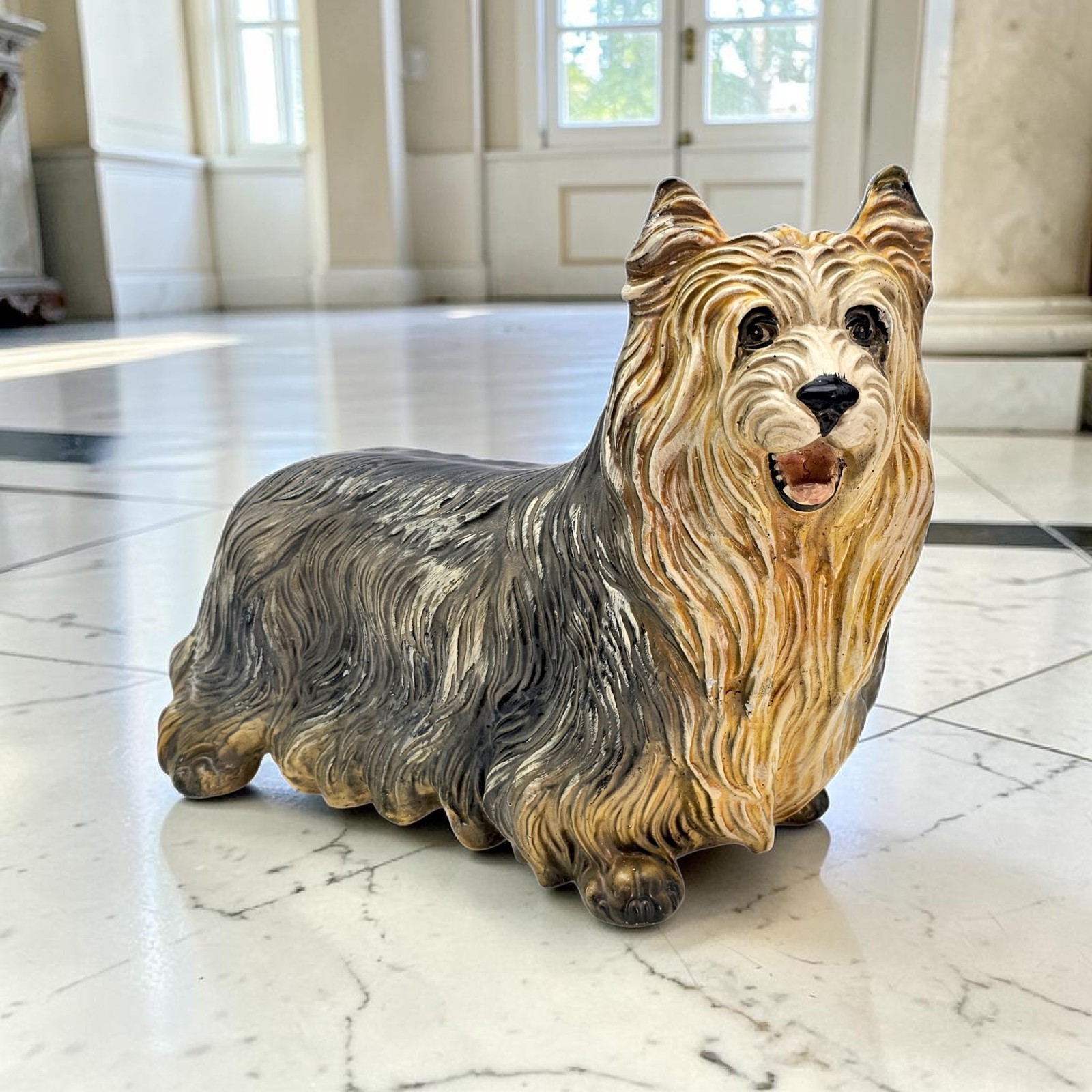 Vintage Mid-Century Italian Ronzan Style Plaster Yorkie Figurine Enamel 16.5