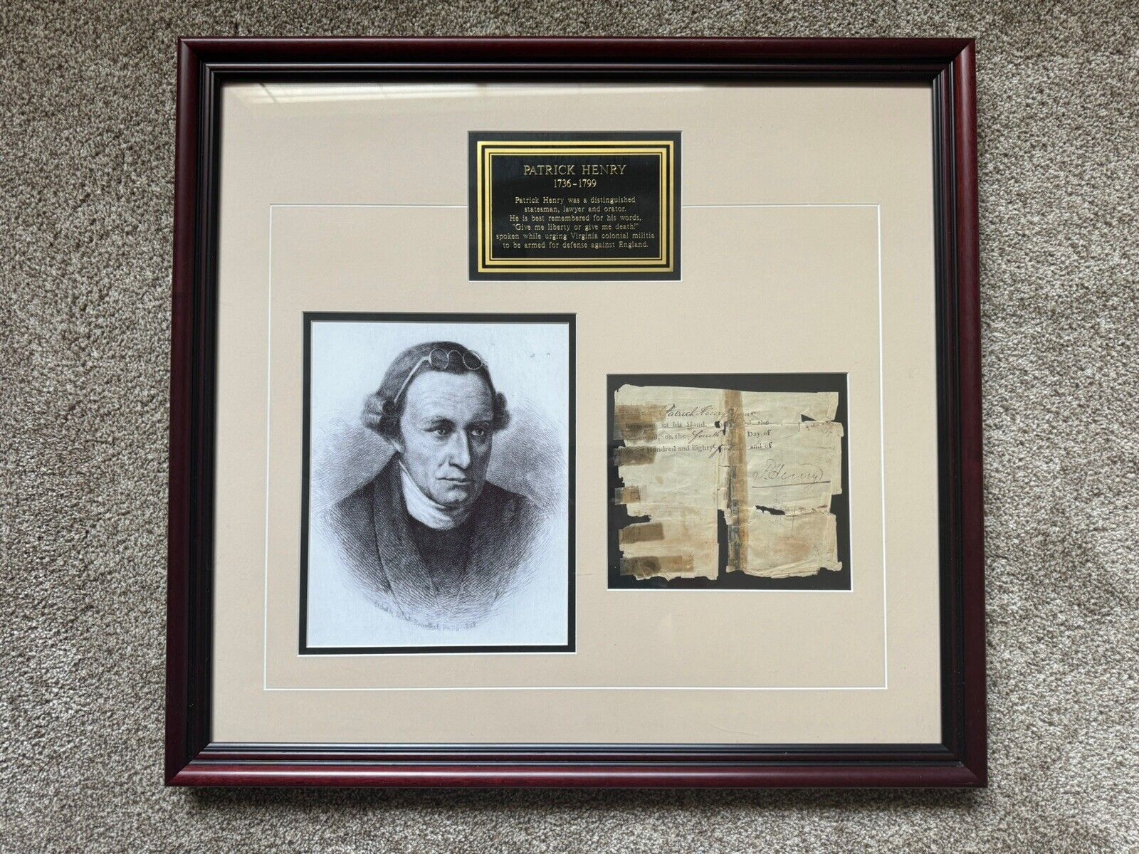 Authentic Patrick Henry 1785 Signature “GIVE ME LIBERTY OR GIVE ME DEATH”