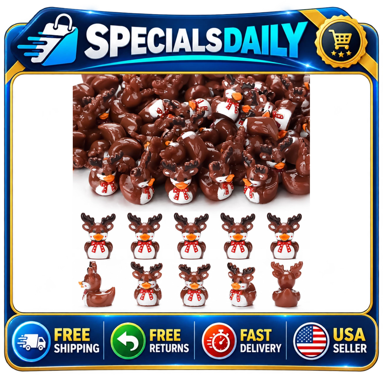 60 Pcs Mini Christmas Ducks - Cute Resin Reindeer Figurines for Holiday Decor
