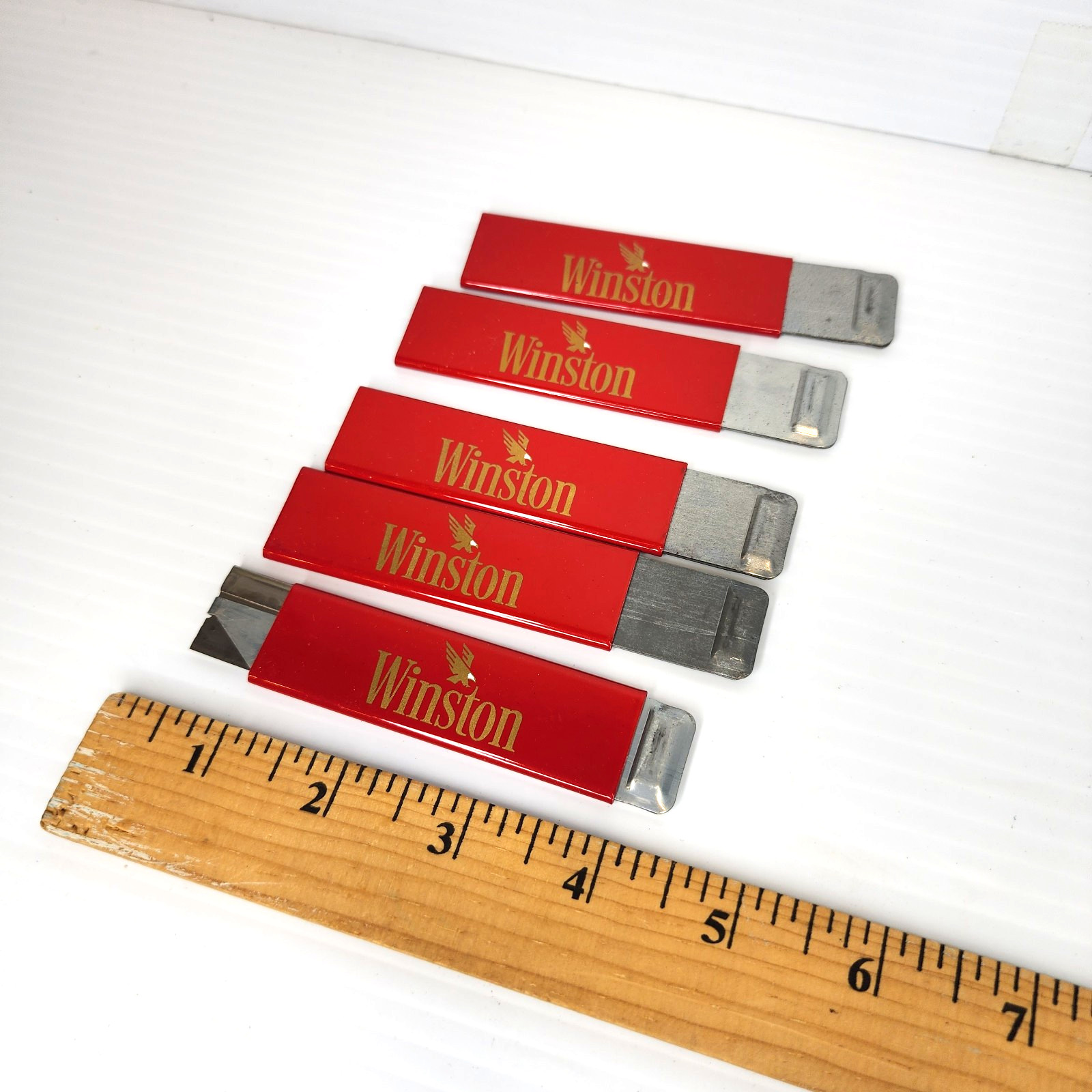 5 Vintage Winston Cigarette Box Blades Cutters Openers Metal 5 Vintage Winston Cigarette Box Blades Cutters Openers Metal