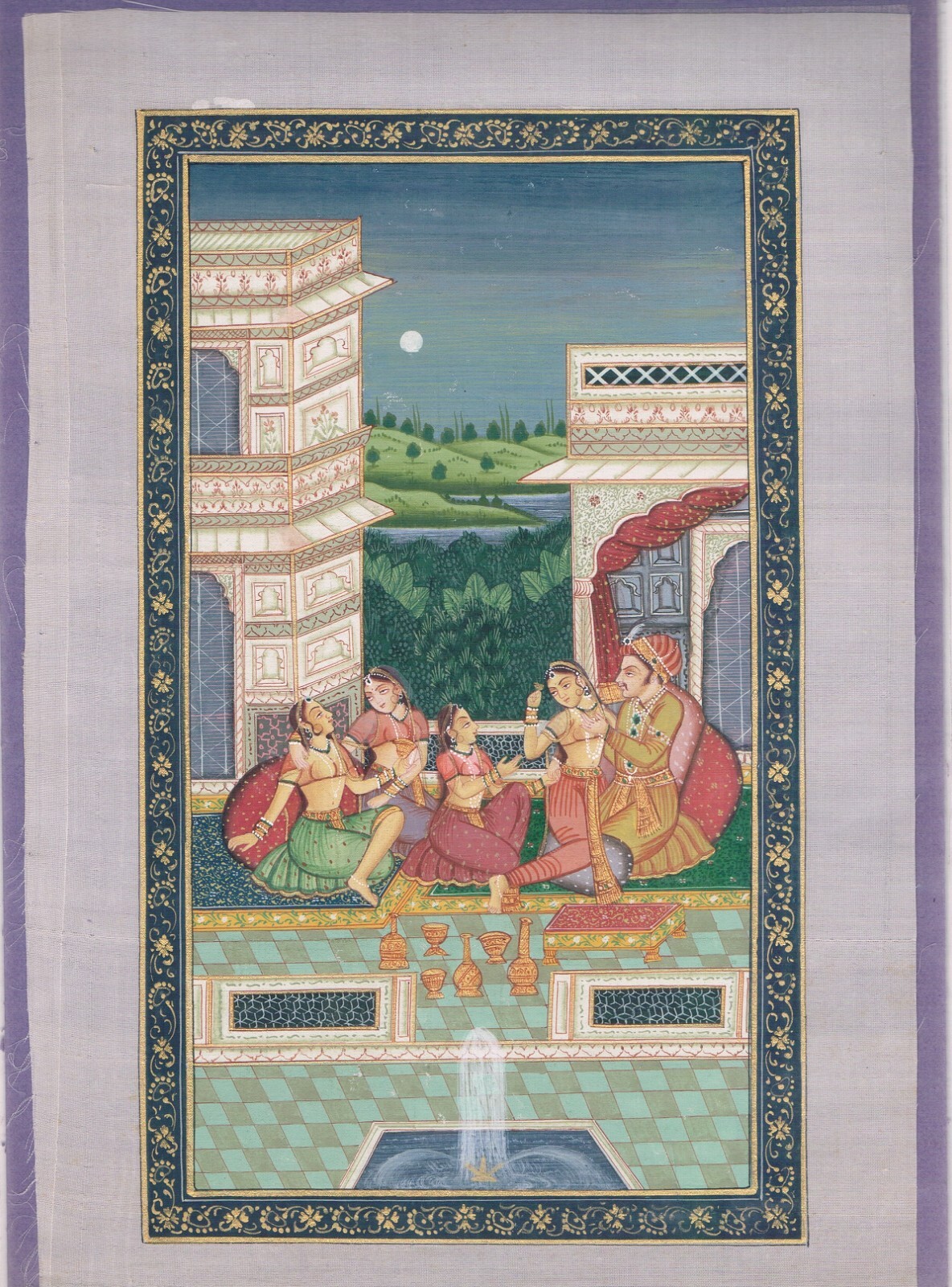 Painting Of Mughal King And Queen Ejoying Love Scene With Hookah 7.5x11 Inches Painting Of Mughal King And Queen Ejoying Love Scene With Hookah 7.5x11 Inches