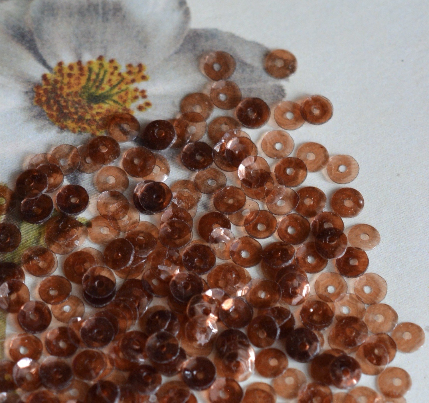 Antique Clear Sequins, Smokey Quartz Brown , 4mm, 1920s-30s, 2g