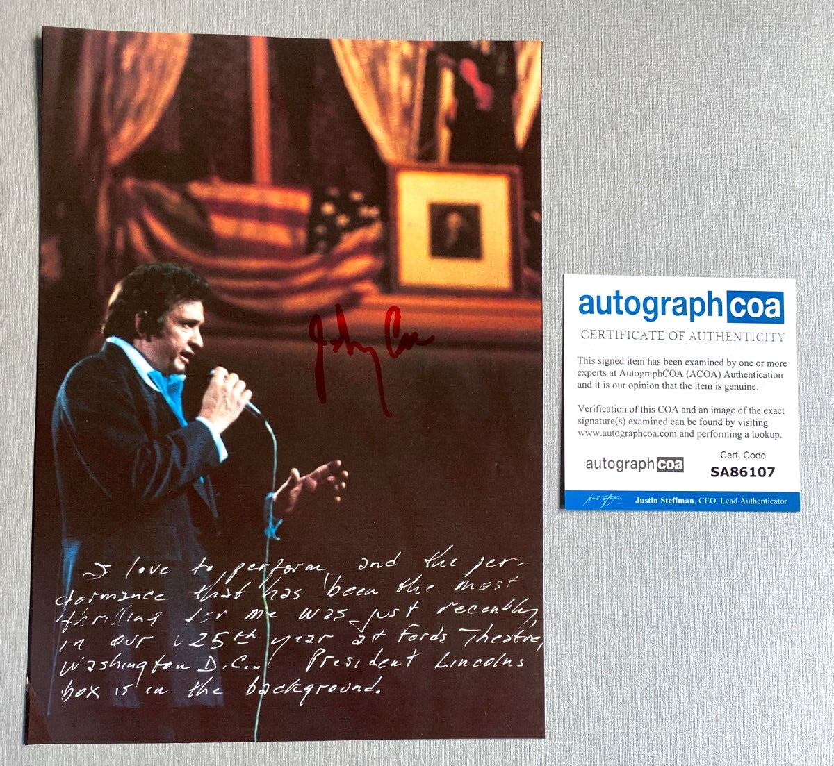 JOHNNY CASH (†2003) in-person signed picture 20x30 autograph COA ACOA