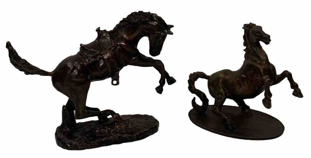VTG Franklin Mint Bronze Renaissance Wild Stallion Mustang  & Western Horse RARE