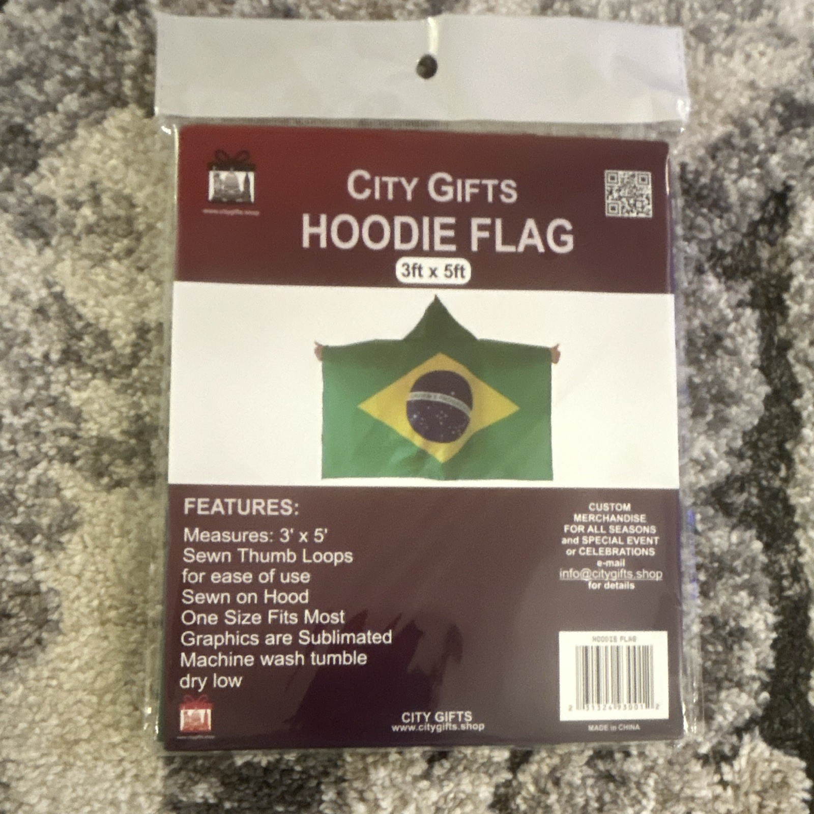 CITY GIFTS HOODIE FLAG BRAZIL 3FT X 5FT NEW NWT CITY GIFTS HOODIE FLAG BRAZIL 3FT X 5FT NEW NWT