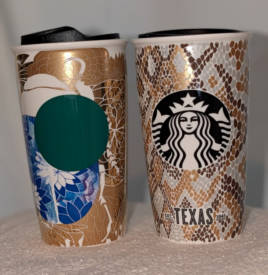 Starbucks 2014 Dot Collection Scarab Beetle Gold  &Starbucks 2015 Texas Snake