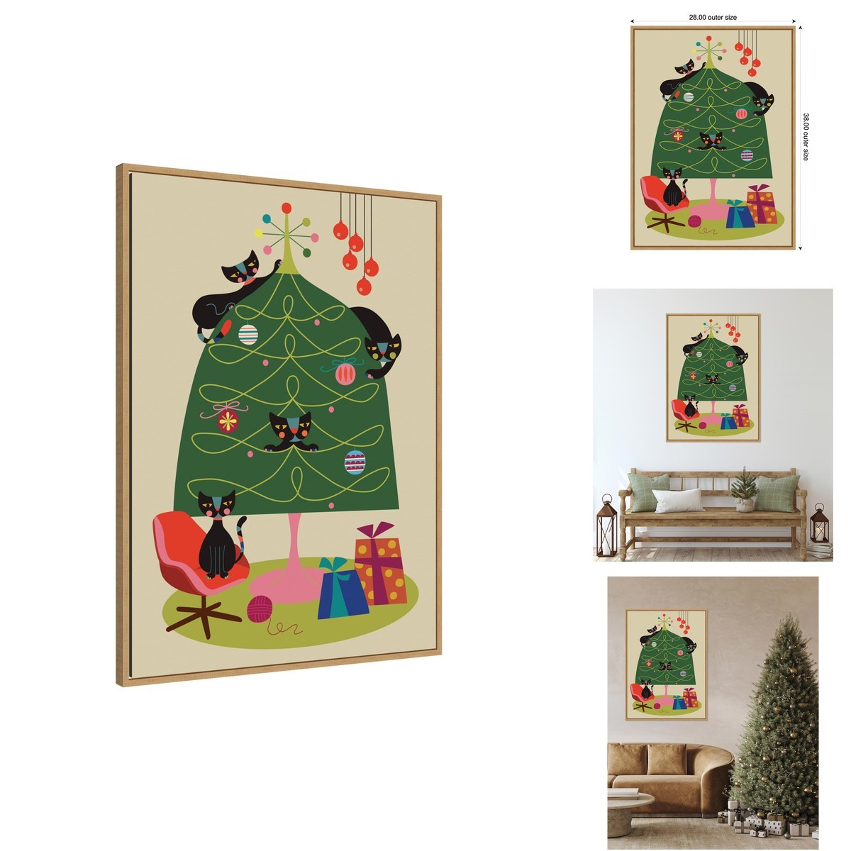 Kate and Laurel Framed Wall Art \'Retro Cats Christmas Tree\' 28x38 Sylvie Natural Kate and Laurel Framed Wall Art \'Retro Cats Christmas Tree\' 28x38 Sylvie Natural
