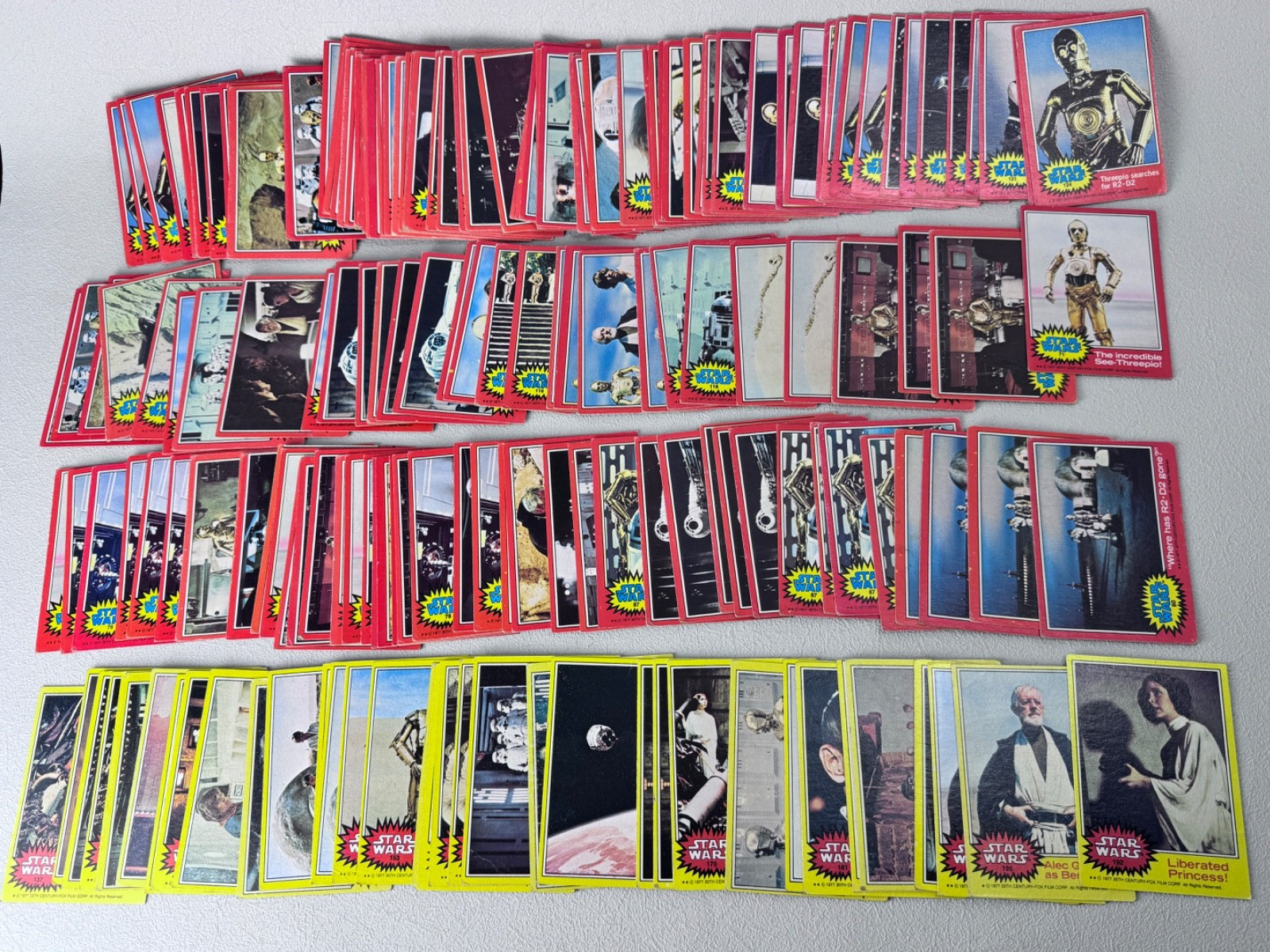1977 Topps Star Wars  Yellow & Red Series Lot of 185 Low-Mid Grade Cards